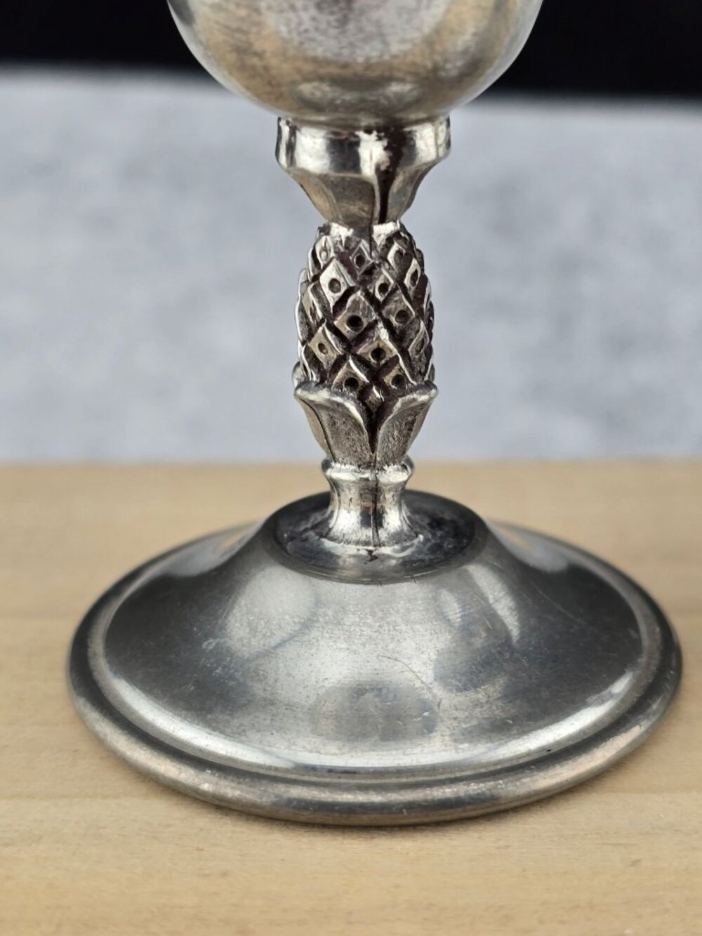 Set Of 2 Vintage Pewter Cordial/Shot Goblets With Ornate Pineapple Stem - Picture 4 of 9